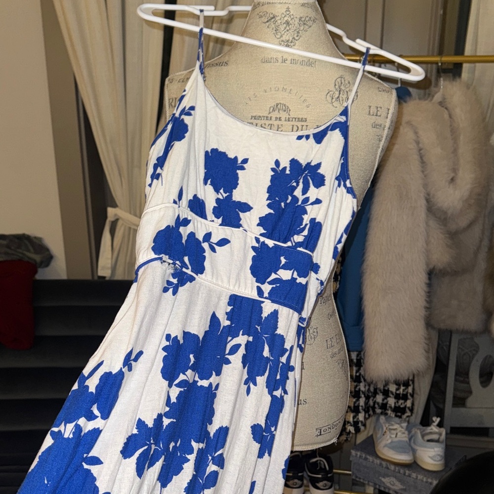 Cynthia Rowley Blue White Floral Maxi Dress w/ hand pockets adjustable straps XS - Picture 8 of 14